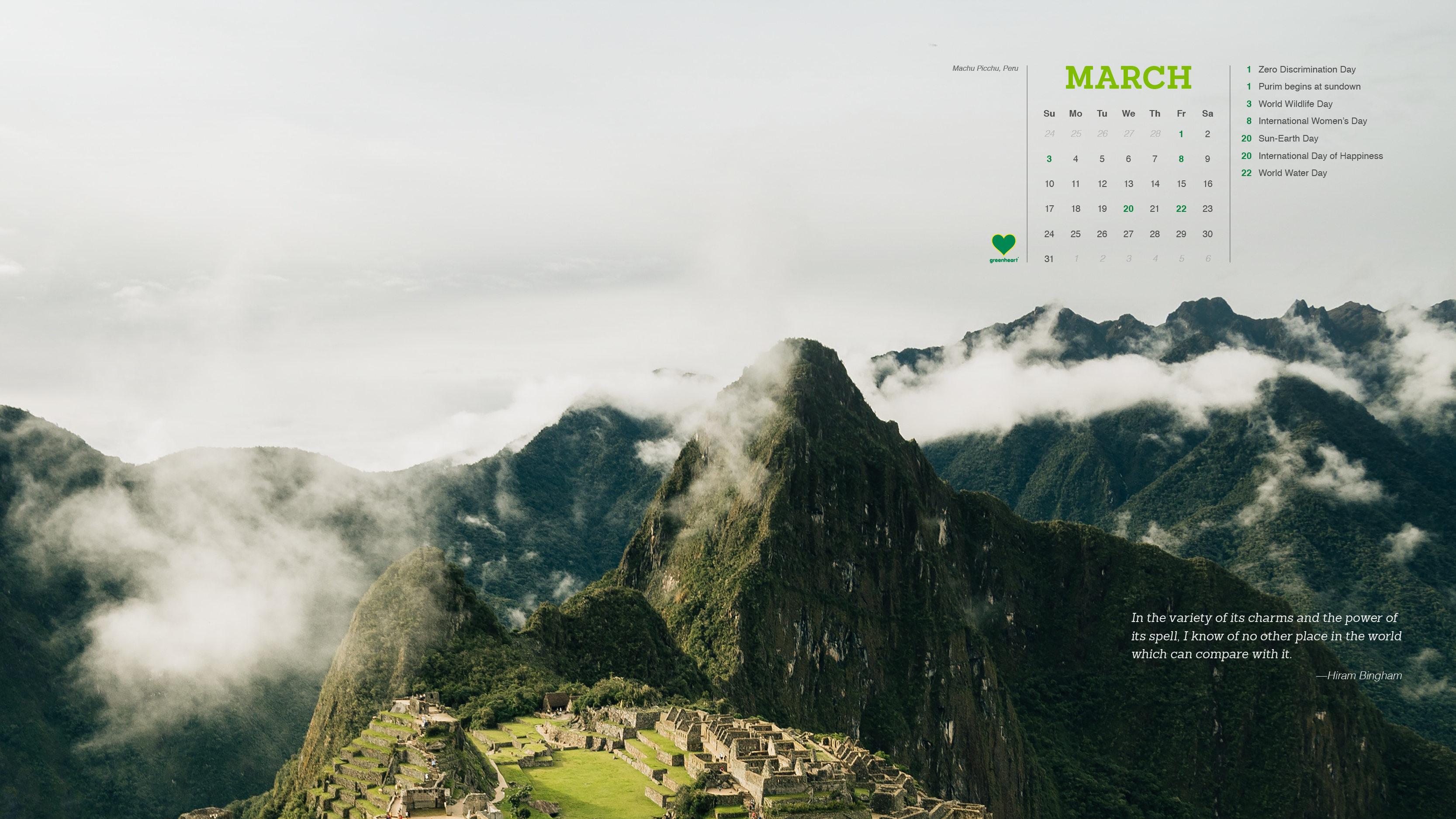 Greenheart Calendar – March 2019